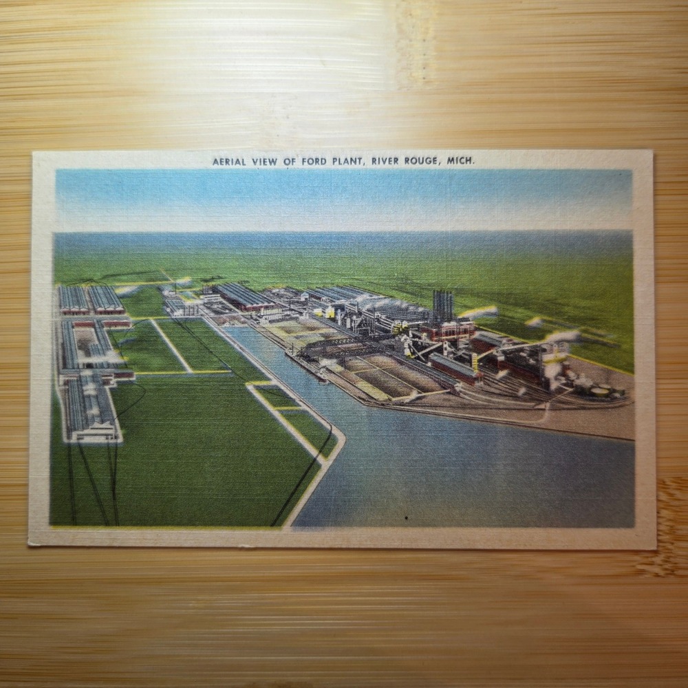 Vintage Aerial View of Ford Plant River Rouge Mich Linen Postcard A3290
